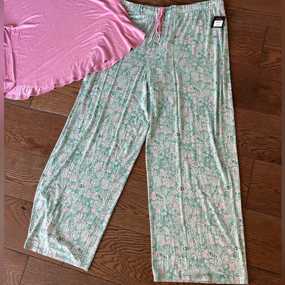 NWT! ELLEN TRACY 2-Pc.Solid Top & Floral Pants Sleep Set Pink/green multi sz XL - Picture 9 of 14